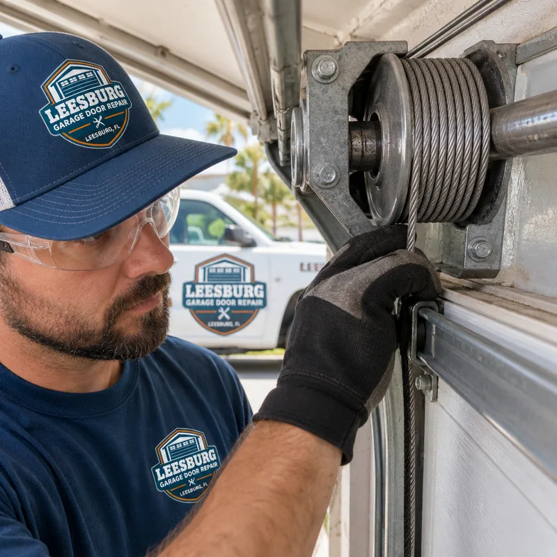 Garage door lift cable properly seated with even wraps on the drum